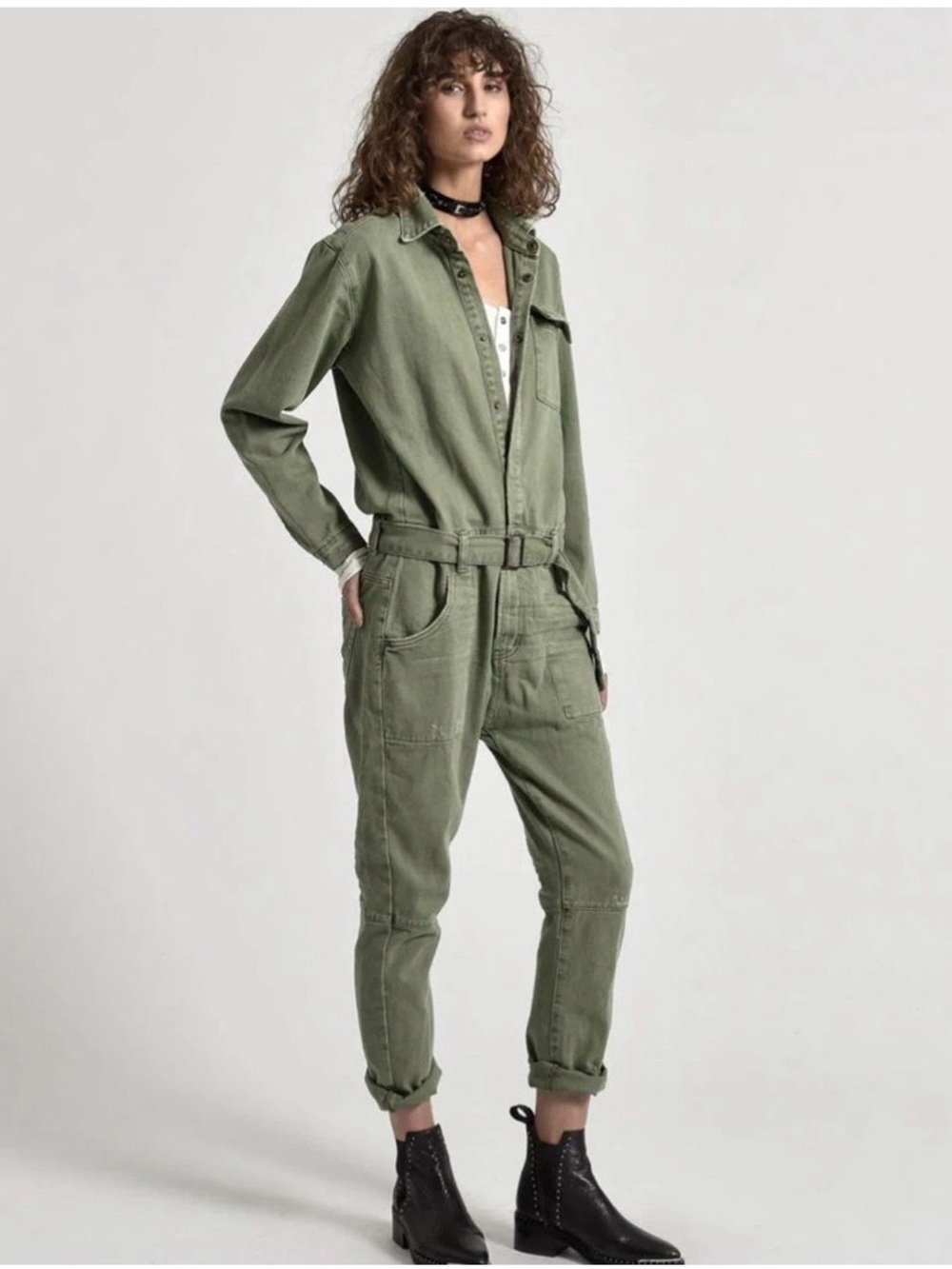 One Teaspoon Sz S Super Khaki Utility Belted Jumpsuit 100% Cotton - Picture 3 of 9